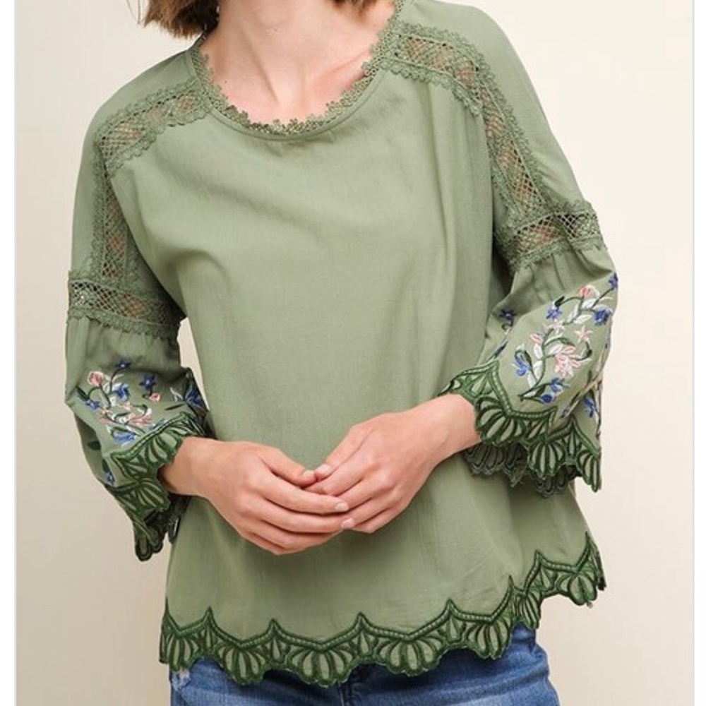 Embroidered Bell Sleeve Top